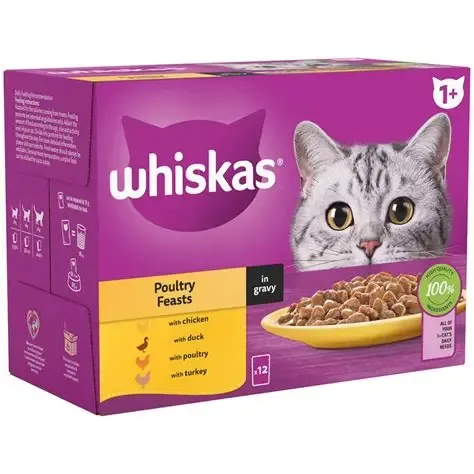 Whiskas Cat Wet Food Poultry Feasts In Gravy 12x85g