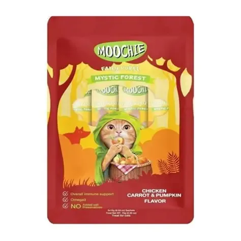 Moochie Fairy Puree Cat Treat with Chicken, Carrot and Pumpkin Flavor- 5×15 g