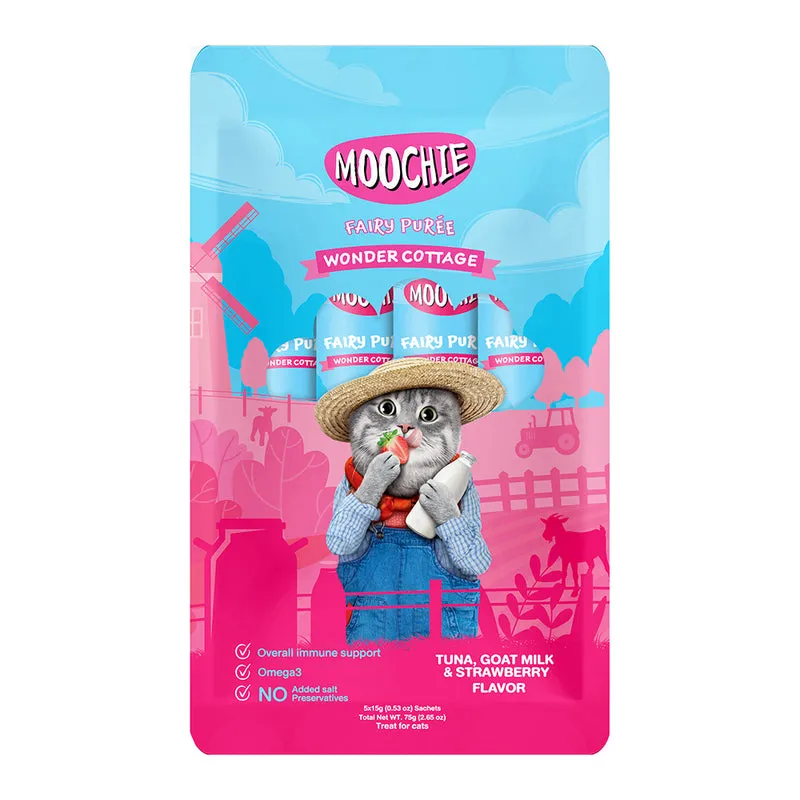 Moochie cat fairy puree tuna , goat milk and strawberry 5×15g