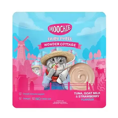 Moochie cat fairy puree tuna , goat milk and strawberry 25×15g