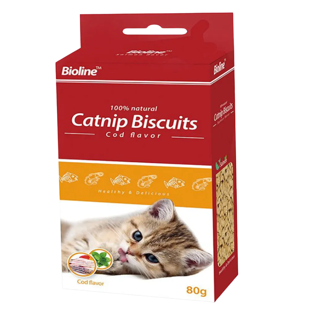 BioLine Cat Treat Catnip Biscuits Cod Flavor 80g